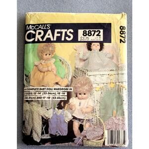 McCALLS Pattern--8872 Doll Wardrobe Pattern w/9 styles--Dolls 13-18 In-Vintage